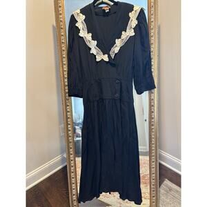 Vintage Katie 80’s Dress, Black Sailor Style With Lace Bows, 8